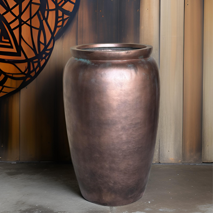 20-27 Inches tall fiberglass planter - copper patina