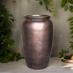 20-27 Inches tall fiberglass planter - copper patina