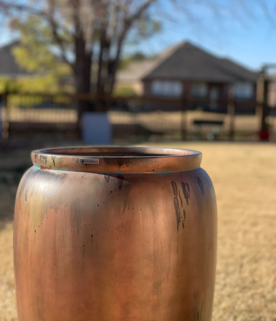 20-27 Inches tall fiberglass planter - copper patina