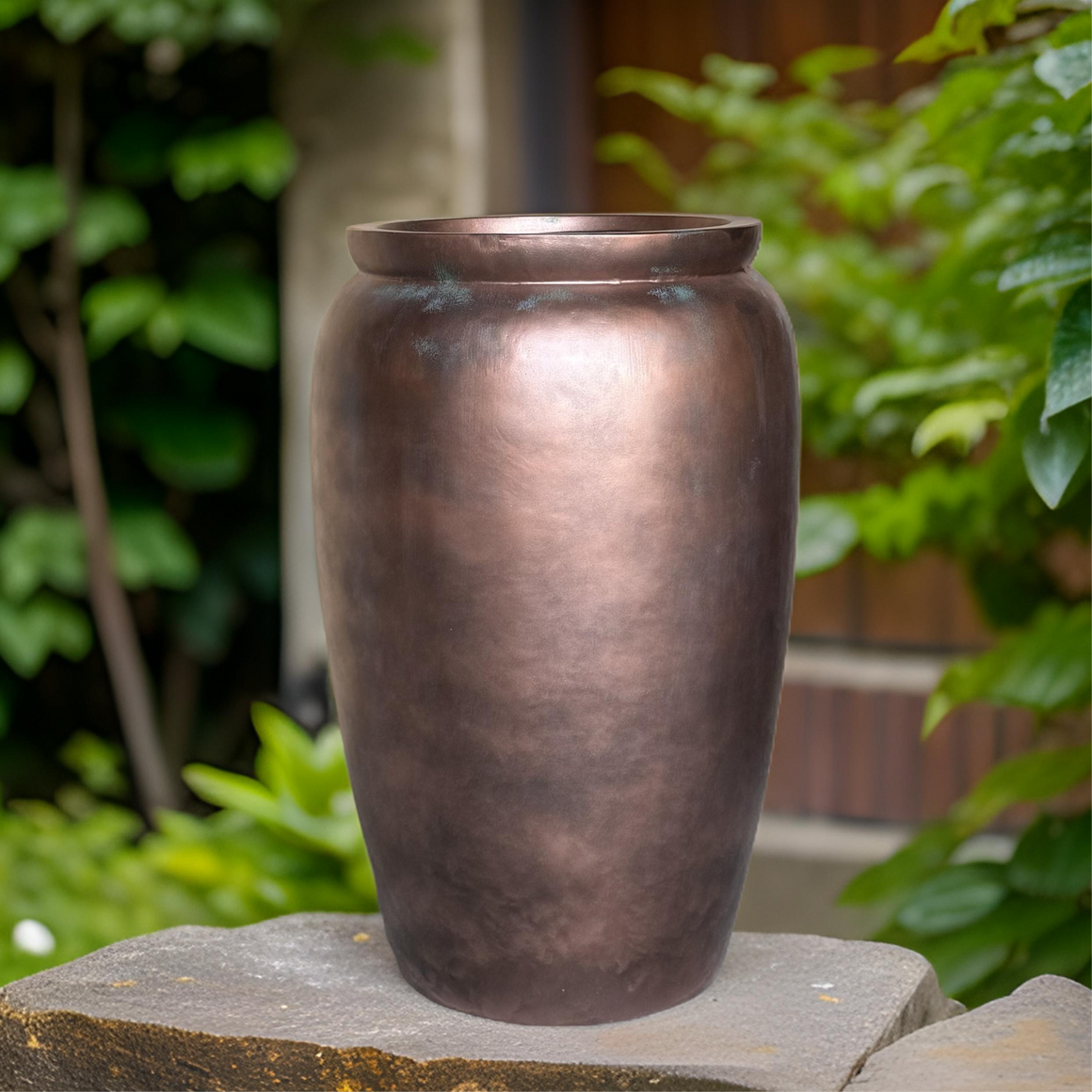 20-27 Inches tall fiberglass planter - copper patina