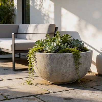 Weather Resistant Fiberglass Bowl Planter for Patio