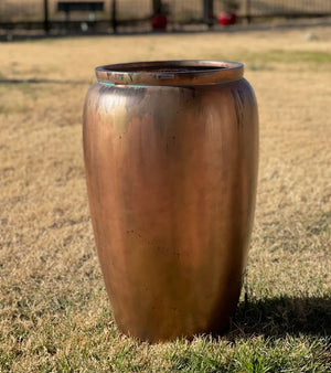 20-27 Inches tall fiberglass planter - copper patina