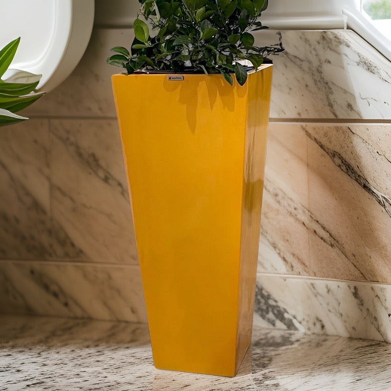 23-47 ‘’Tall unique fiberglass planter - glossy yellow