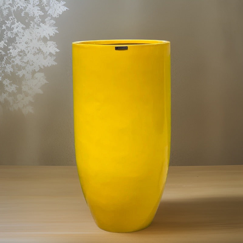 25-37 Inches tall, fiberglass planter - gloss yellow