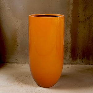 25-35 Inches tall, fiberglass planter - glossy orange