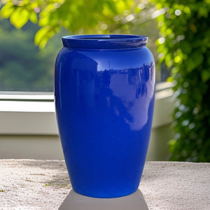 20-27 Inches tall fiberglass planter - glossy blue