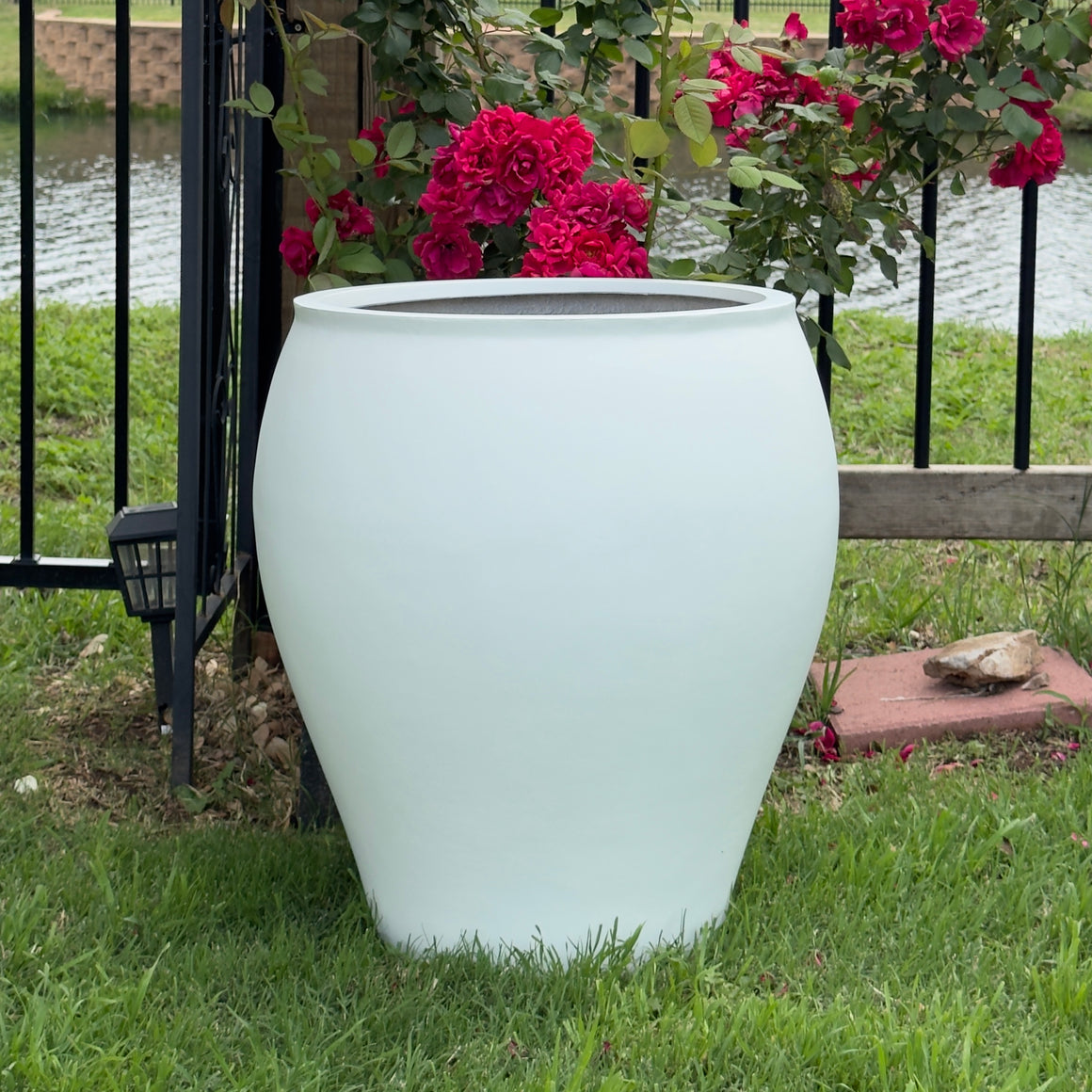 21-28 Inches tall Fiberglass planter - Matte white.