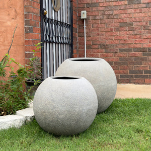 20 - 25 Inches ball shape fiberglass planter - finishing nature gray stone.