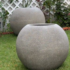 20 - 25 Inches ball shape fiberglass planter - finishing nature gray stone.