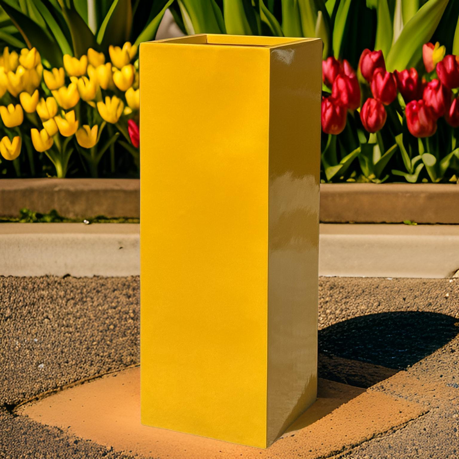 35-39 Modern square high fiberglass planter in glossy yellow