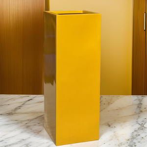 35-39 Modern square high fiberglass planter in glossy yellow