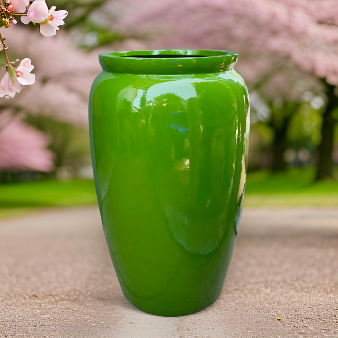 20-27 Inches tall fiberglass planter - glossy green