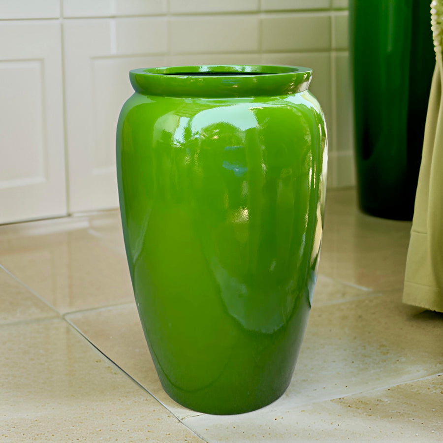 20-27 Inches tall fiberglass planter - glossy green