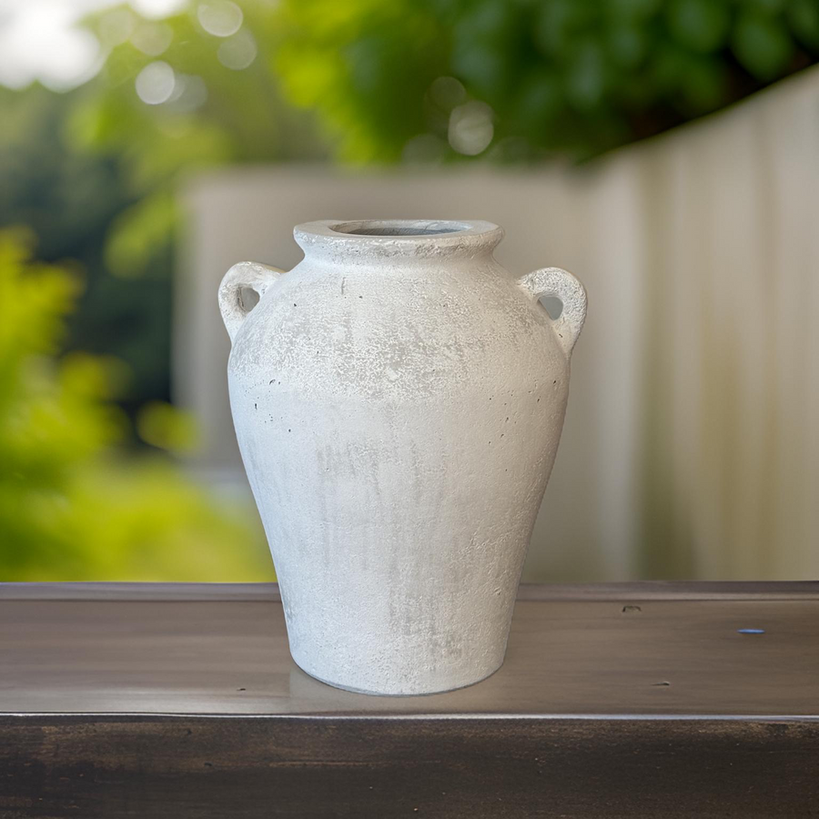 8x10 Inches - Concrete handmade vase with handles, beautiful finishing in white rust