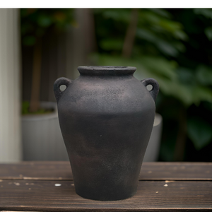 8x10 Inches - Concrete handmade vase with handles, beautiful finishing in vintage black bronze