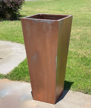 23-47 ‘’Tall unique fiberglass planter - rust copper