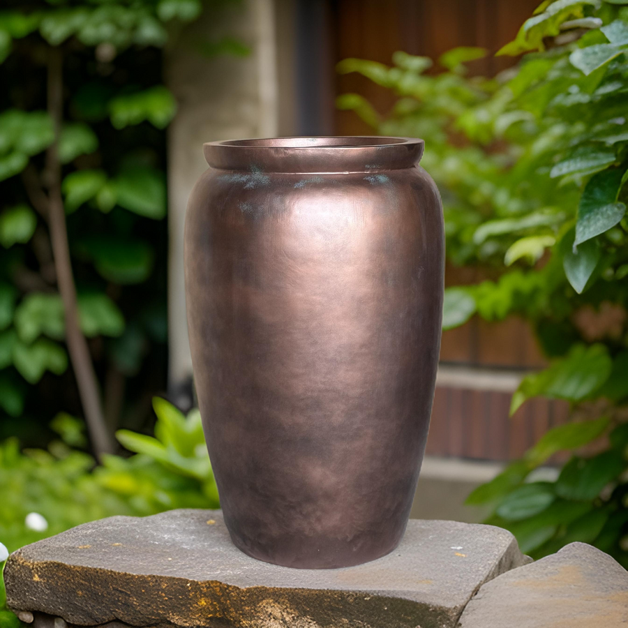 20-27 Inches tall fiberglass planter - copper patina