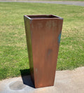 23-47 ‘’Tall Unique Fiberglass Planter Finished In Antique Copper - In/outdoor Use