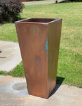 23-47 ‘’Tall Unique Fiberglass Planter Finished In Antique Copper - In/outdoor Use