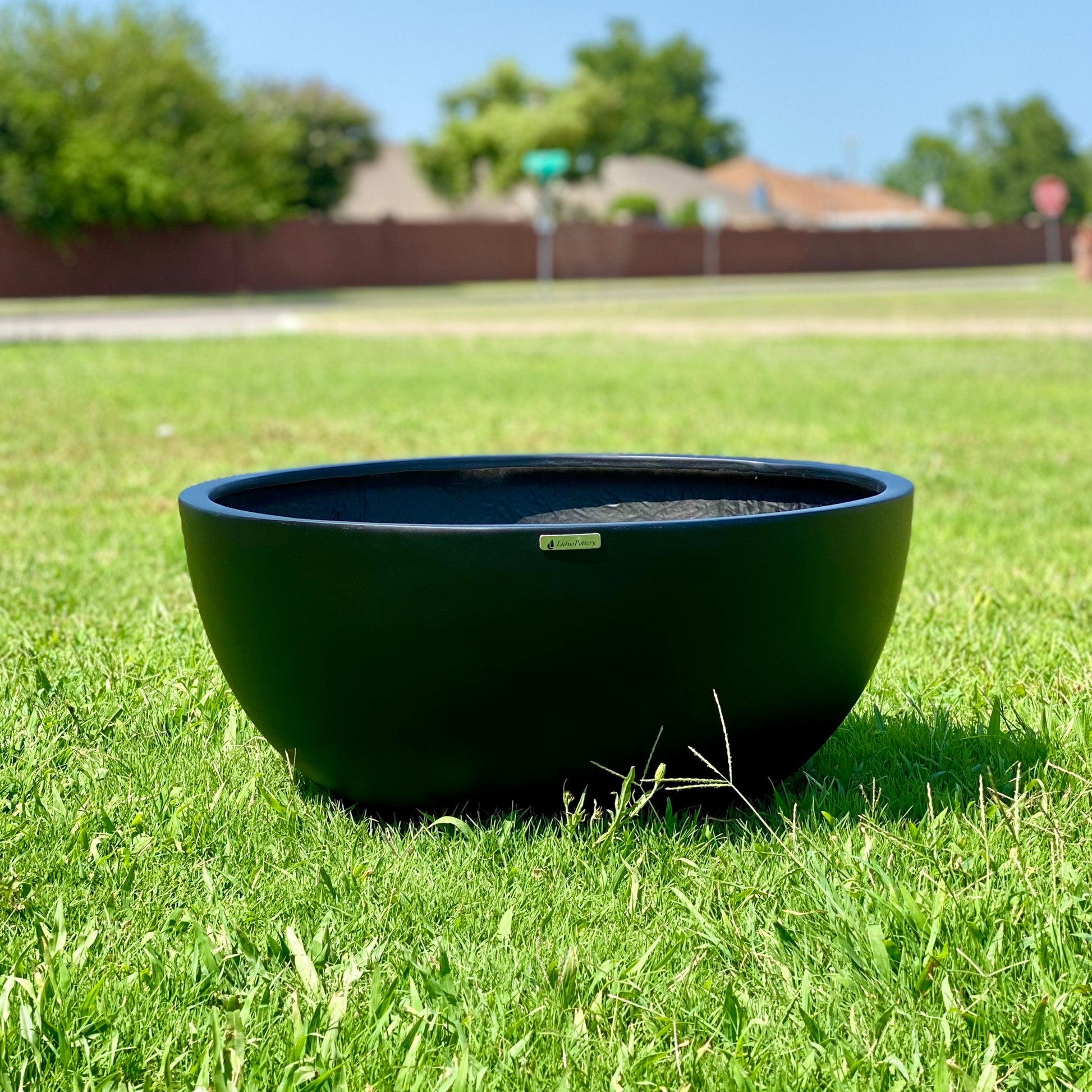 Matte Black Fiberglass Pond Planter, Contemporary Bowl (22-31 Inches)