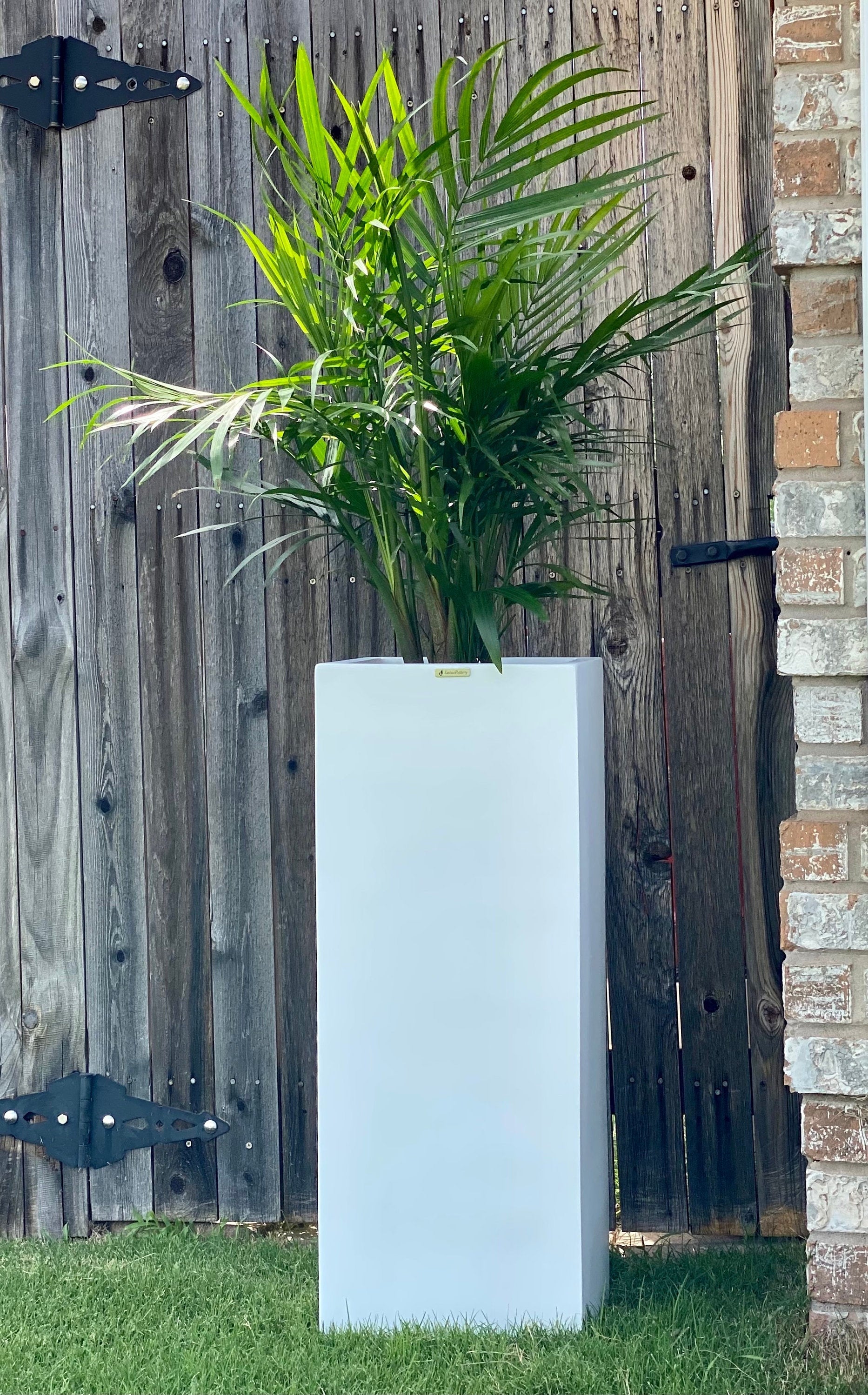 Matte White Fiberglass Planter: Tall Square Garden Pot