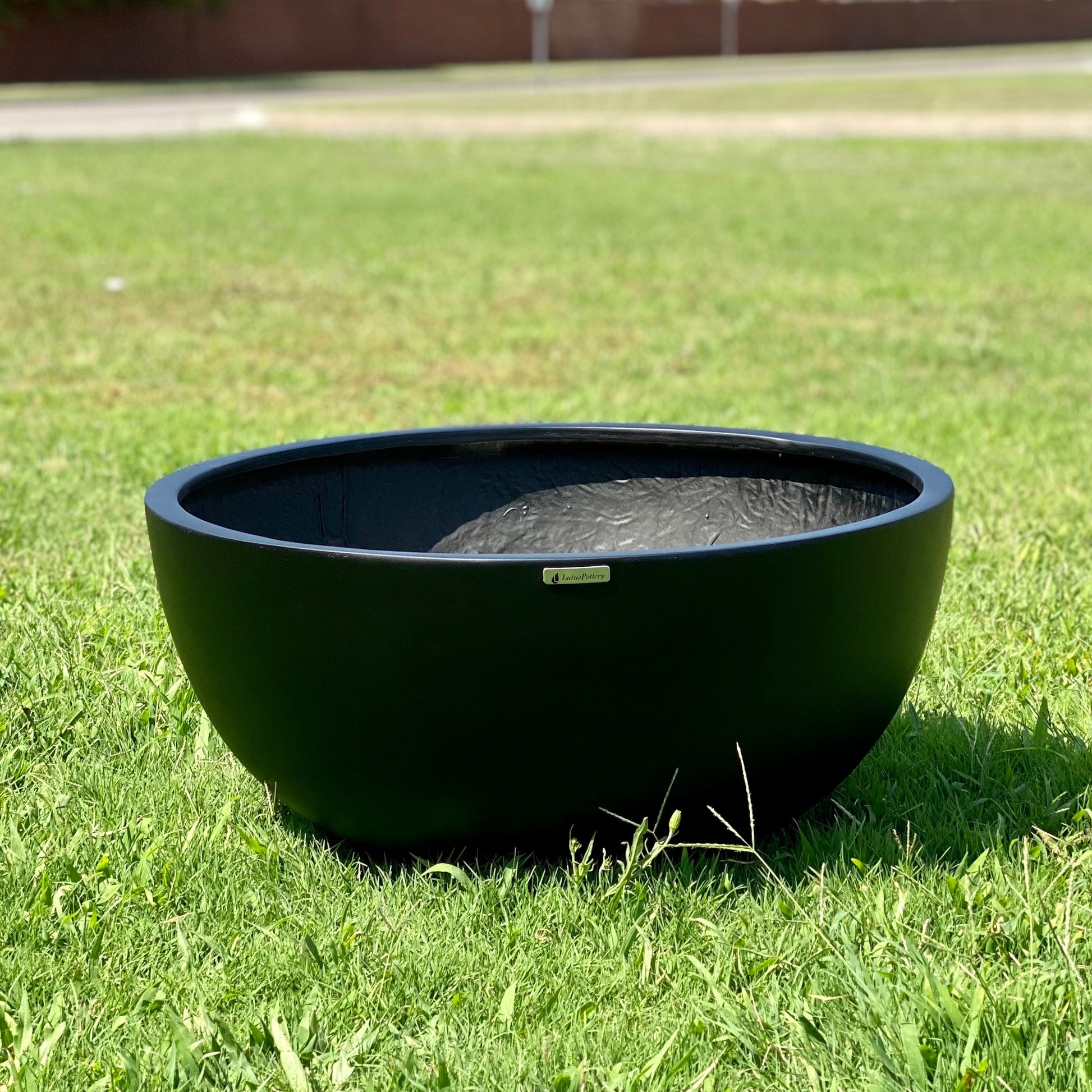 Matte Black Fiberglass Pond Planter, Contemporary Bowl (22-31 Inches)