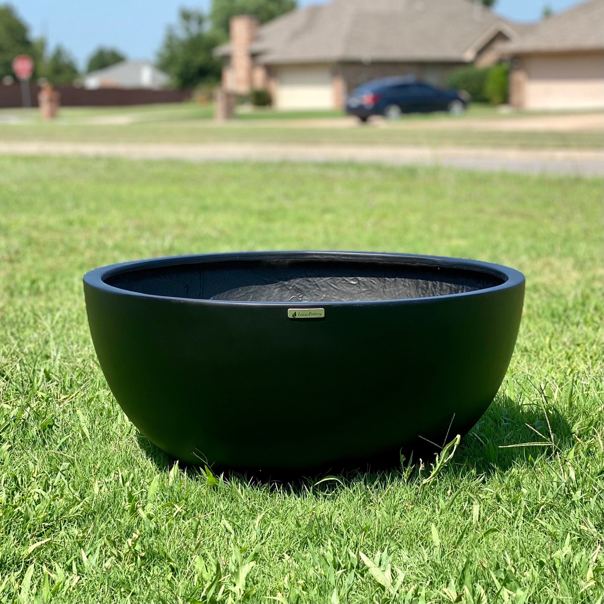 Matte Black Fiberglass Pond Planter, Contemporary Bowl (22-31 Inches)