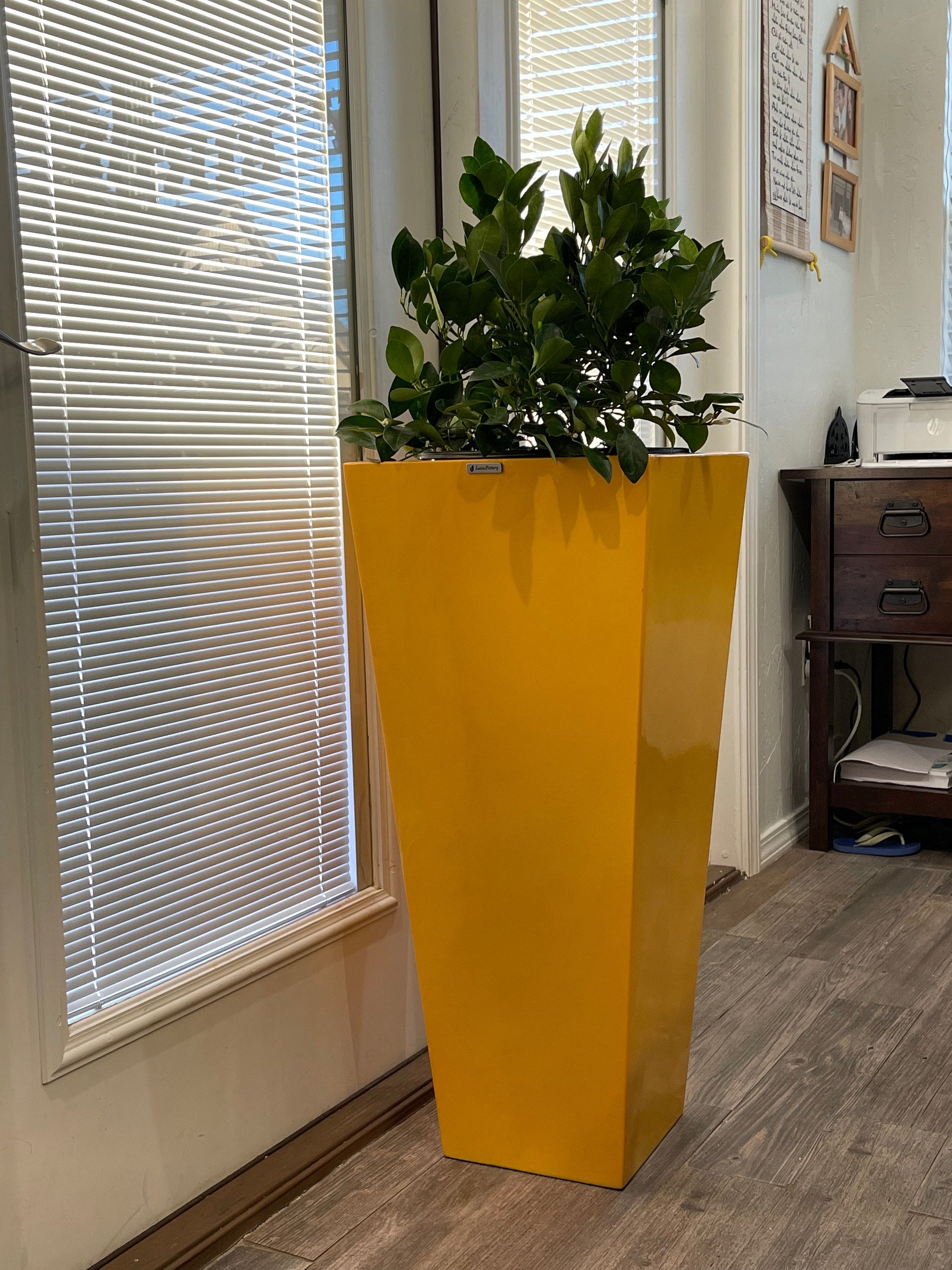 Glossy Yellow Fiberglass Planter: Contemporary Garden Pot (23-47 Inches)