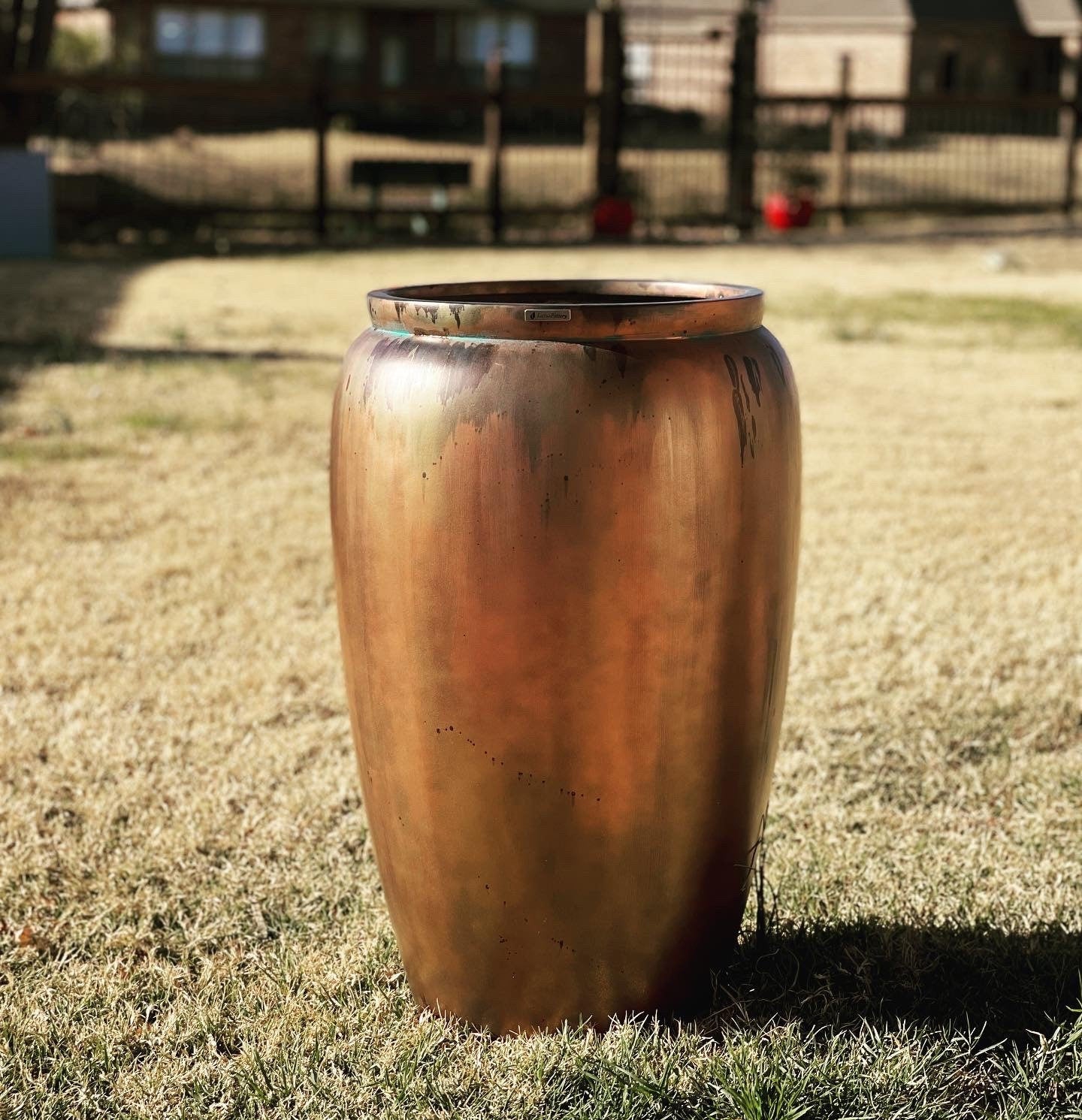 Antique Copper Fiberglass Garden Planter: Weather Resistant, UV Protected (20-27 Inches Tall)