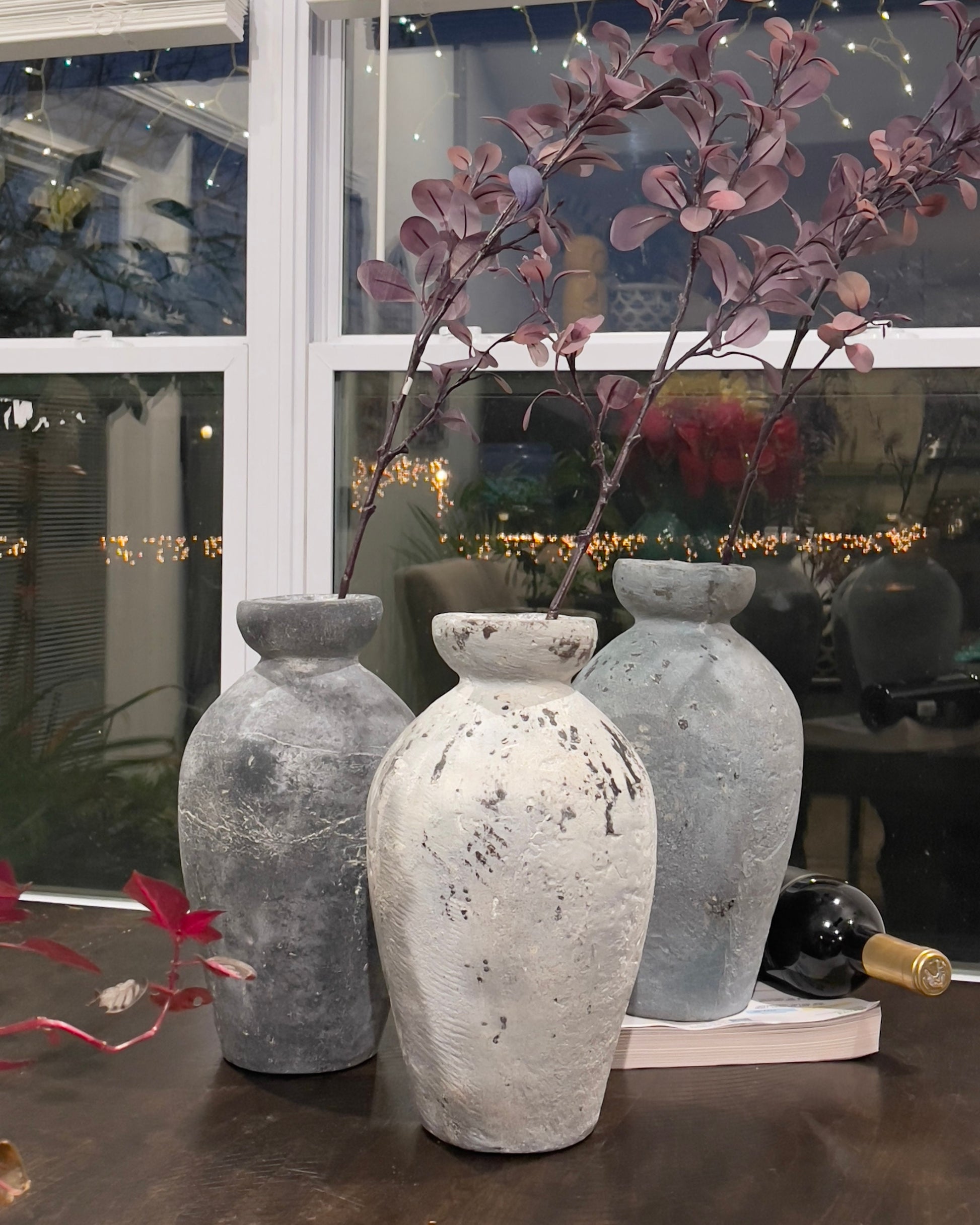 Handmade Concrete Vase: Rustic Jar Shape, Weather Resistant (12 Inches)