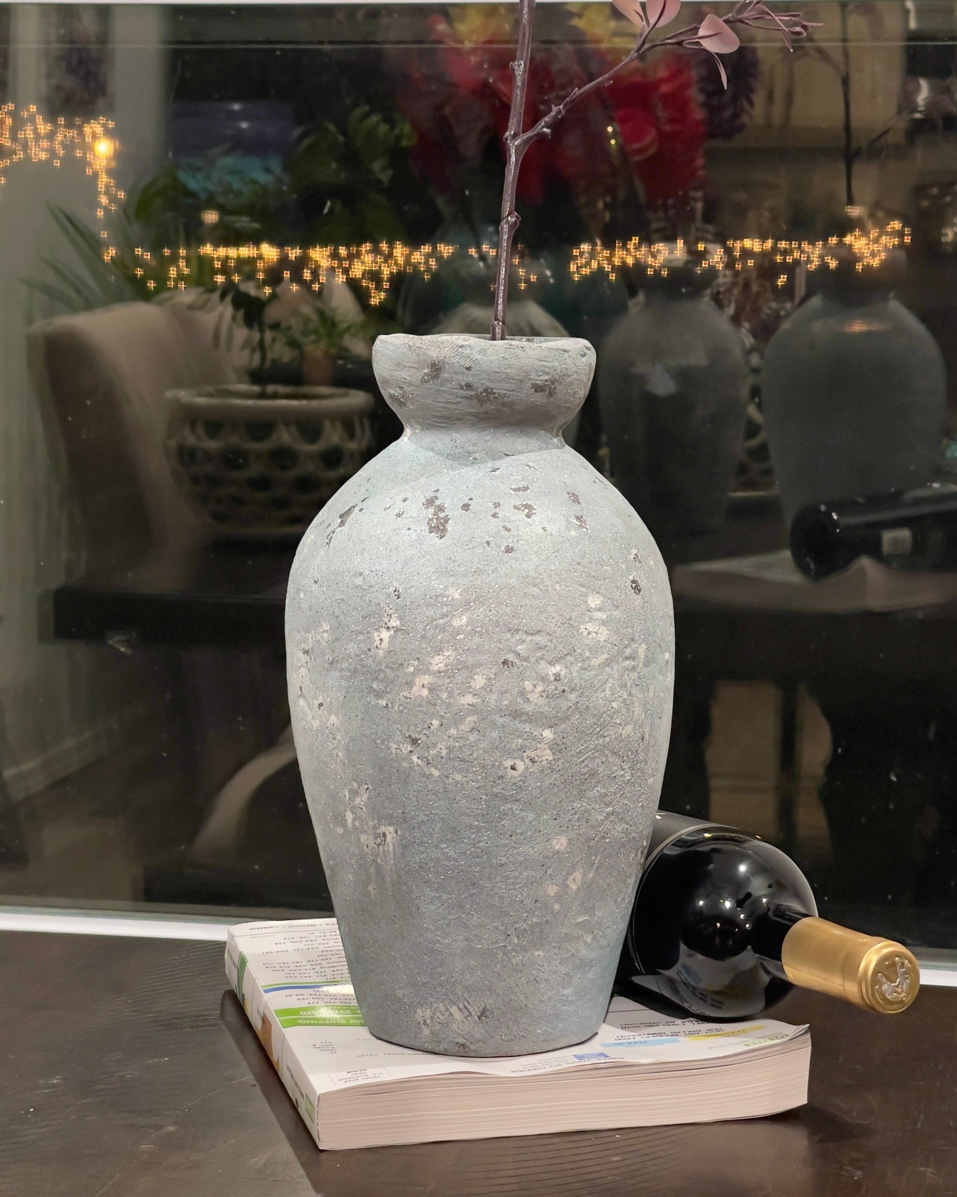 Handmade Concrete Vase: Rustic Jar Shape, Weather Resistant (12 Inches)