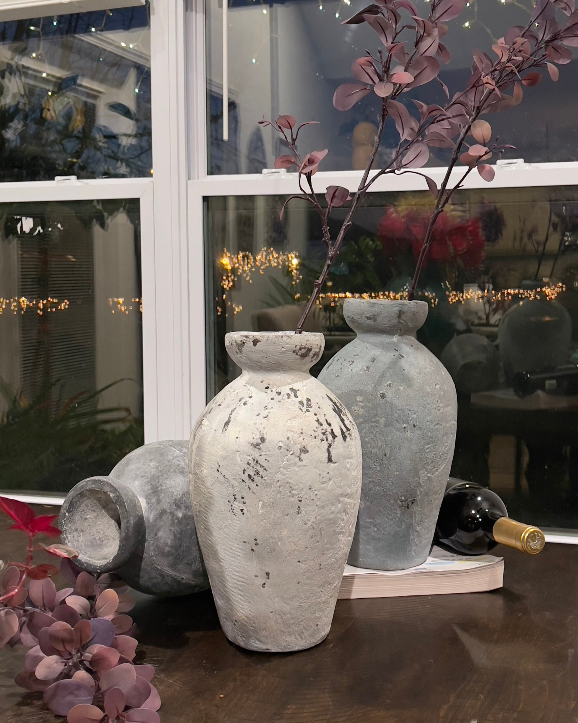 Handmade Concrete Vase: Rustic Jar Shape, Weather Resistant (12 Inches)