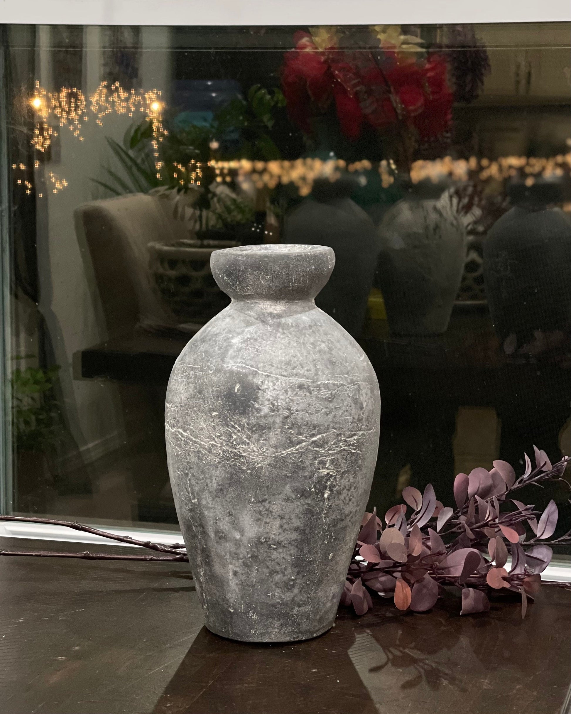 Handmade Concrete Vase: Rustic Jar Shape, Weather Resistant (12 Inches)