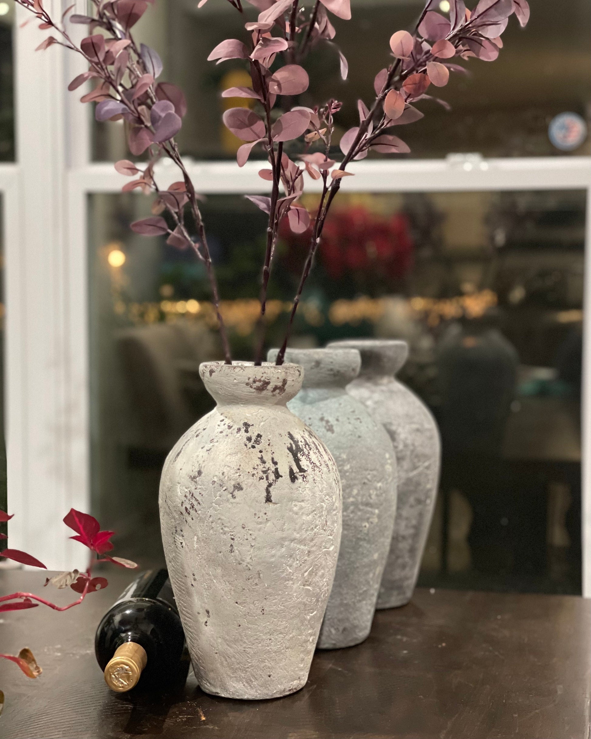 Handmade Concrete Vase: Rustic Jar Shape, Weather Resistant (12 Inches)
