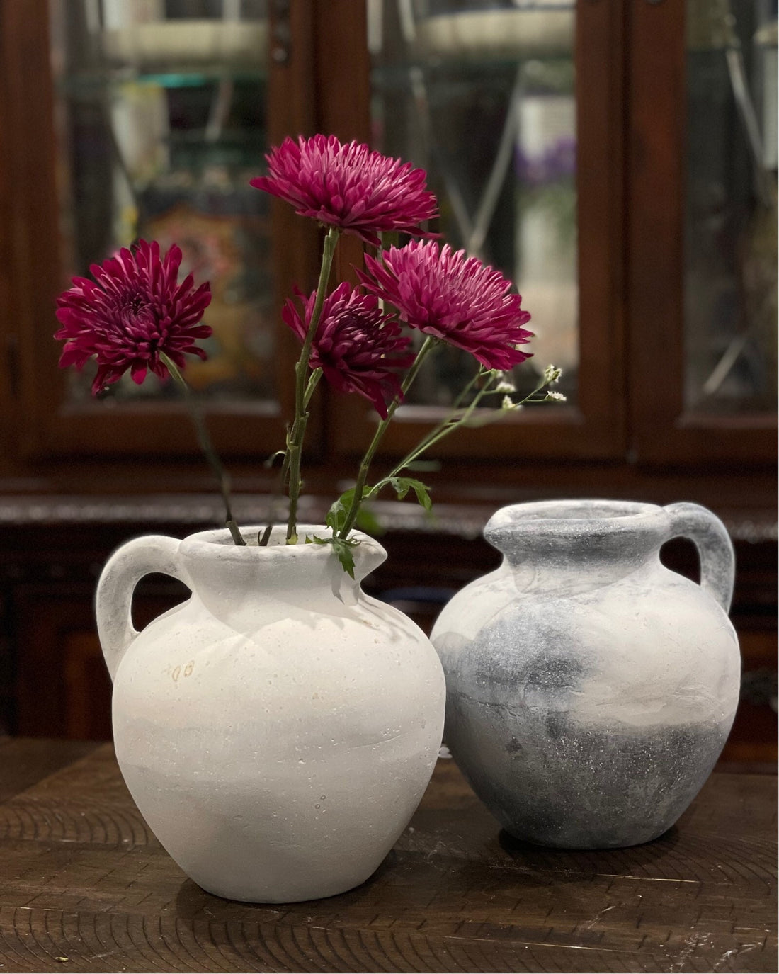 Handmade Concrete Vase with Handle - Rustic Home Decor (9 Inches)