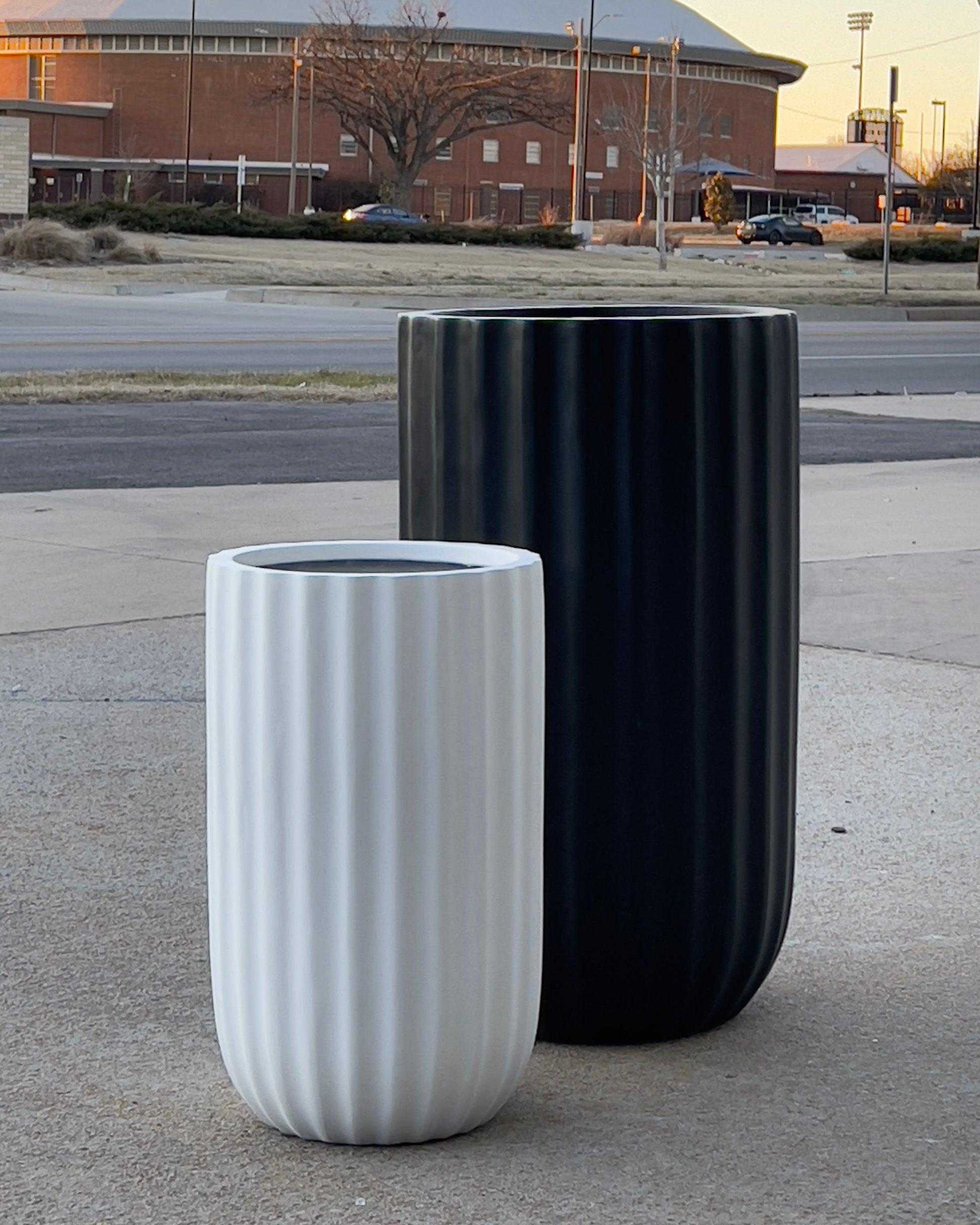 35" Tall Fiberglass Planter: Round Curve Pot, Matte Black or White