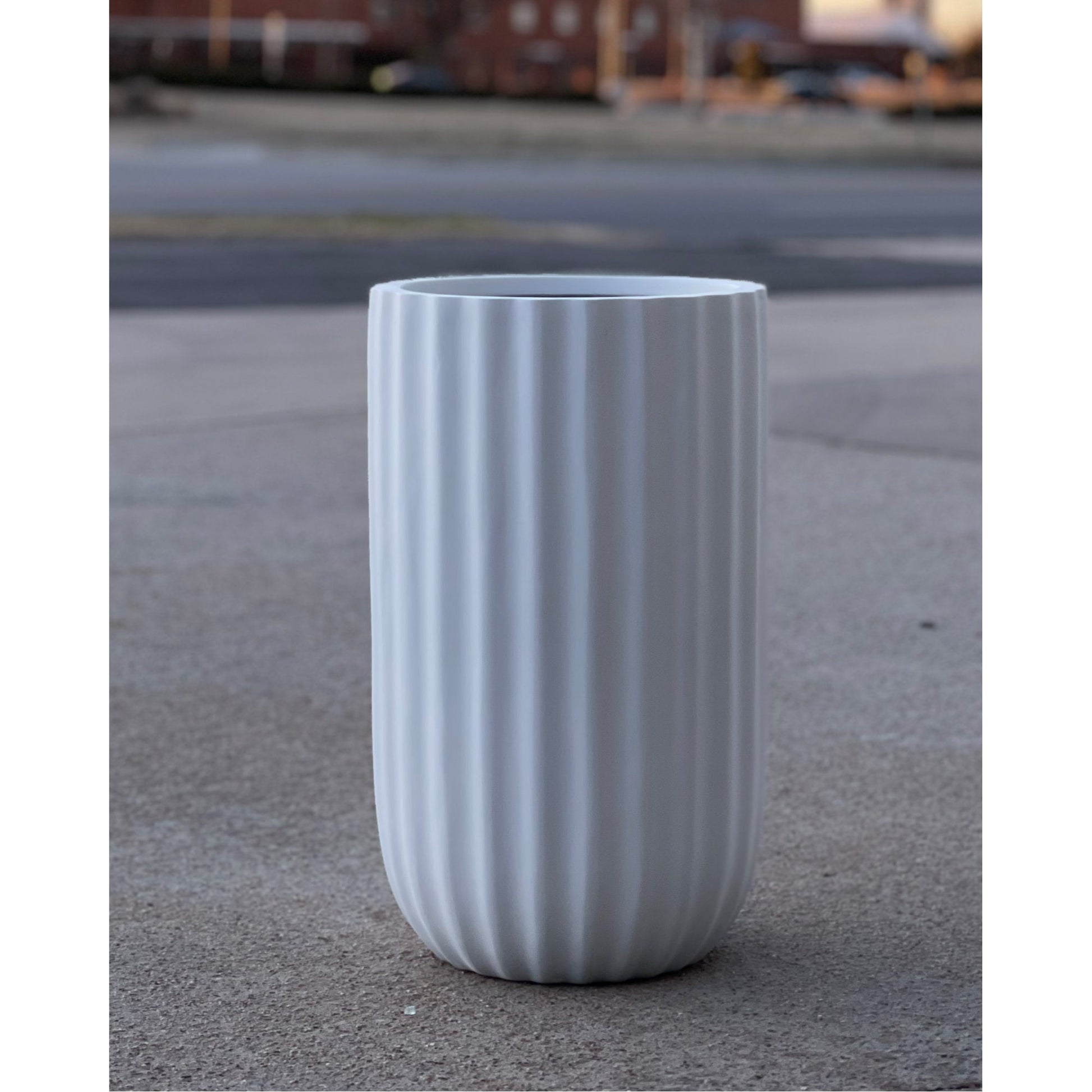35" Tall Fiberglass Planter: Round Curve Pot, Matte Black or White