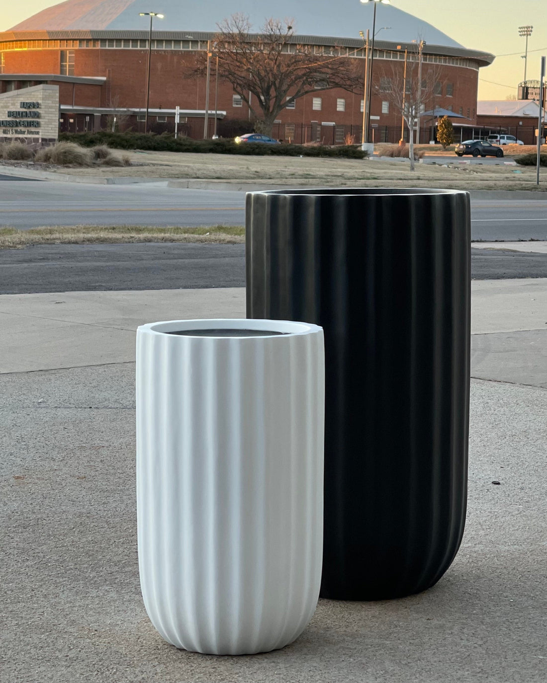 35" Tall Fiberglass Planter: Round Curve Pot, Matte Black or White