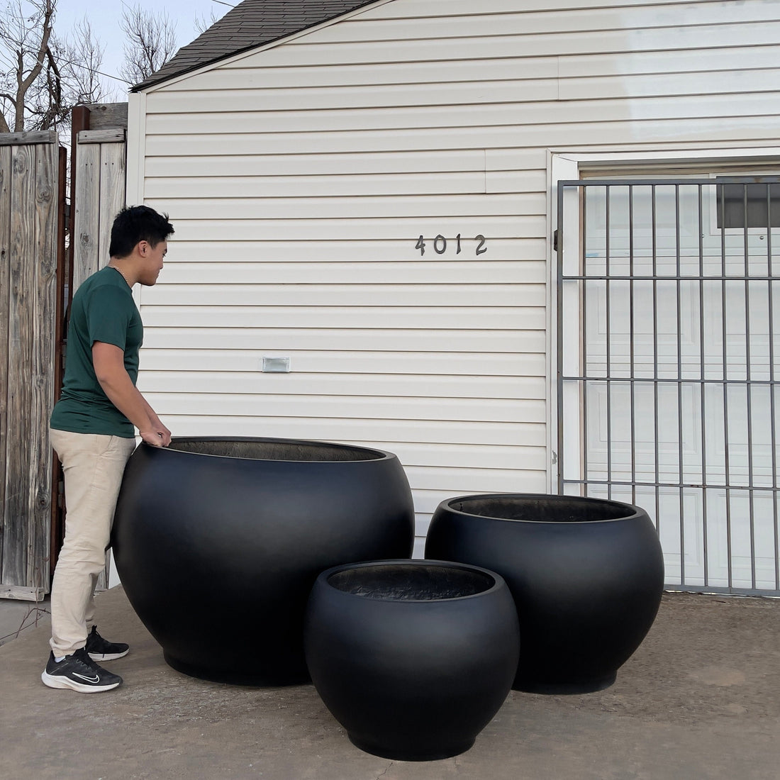 XXL Matte Black Fiberglass Planter: 25-43 Inch Round Garden Pot