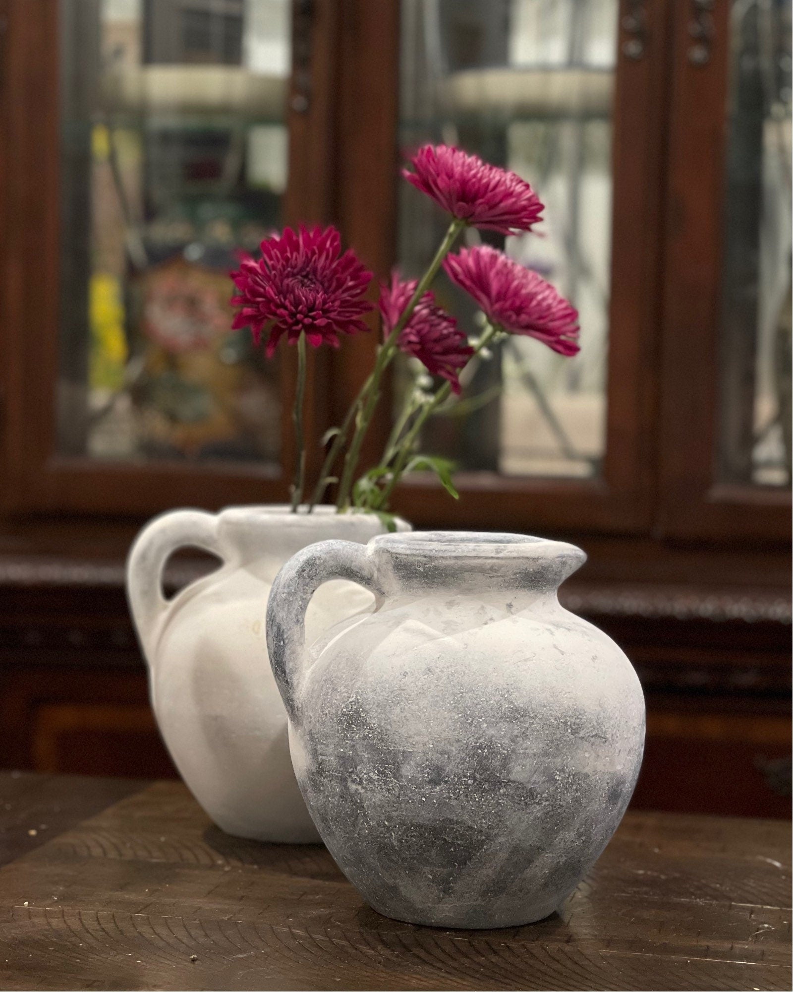 Handmade Concrete Vase with Handle - Rustic Home Decor (9 Inches)