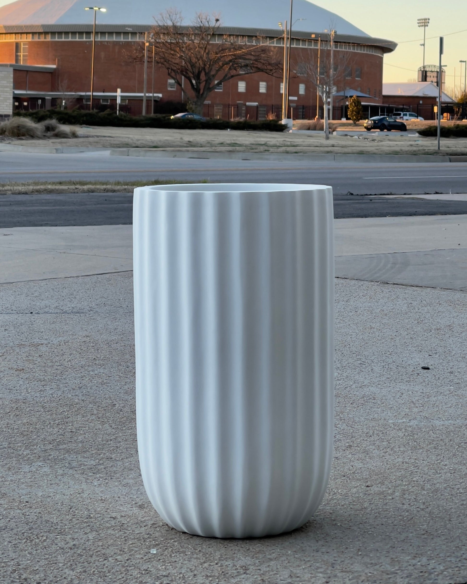 35" Tall Fiberglass Planter: Round Curve Pot, Matte Black or White