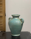 Handmade Concrete Vase with Handles - Antique Teal & Gold - 10 Inch