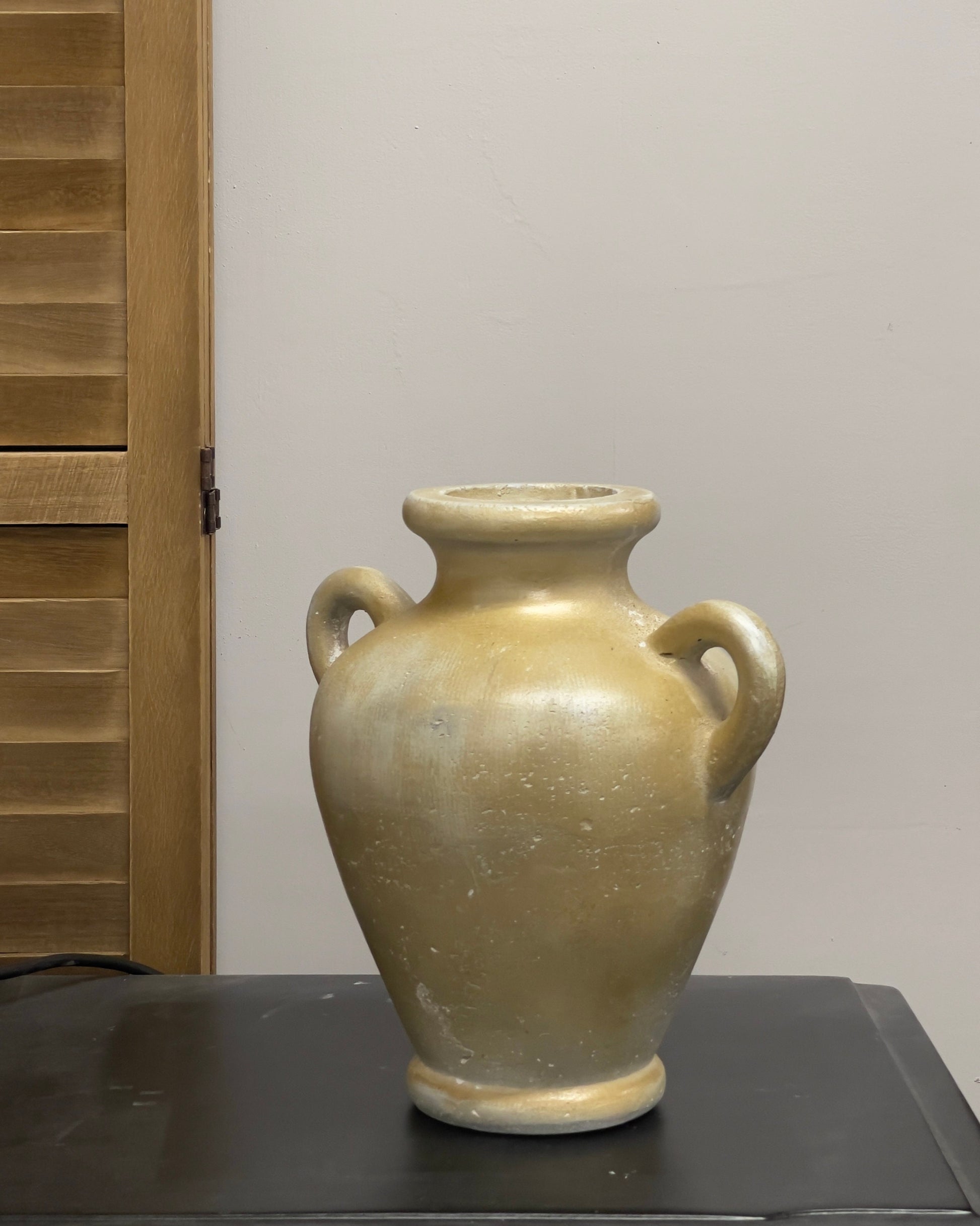 Handmade Concrete Vase with Handles - Antique Teal & Gold - 10 Inch