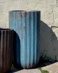 Tall Round Fiberglass Planter: Antique Blue or Copper Finish (20-35 Inches)