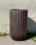 Tall Round Fiberglass Planter: Antique Blue or Copper Finish (20-35 Inches)