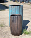 Tall Round Fiberglass Planter: Antique Blue or Copper Finish (20-35 Inches)