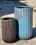 Tall Round Fiberglass Planter: Antique Blue or Copper Finish (20-35 Inches)