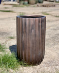Tall Round Fiberglass Planter: Antique Blue or Copper Finish (20-35 Inches)