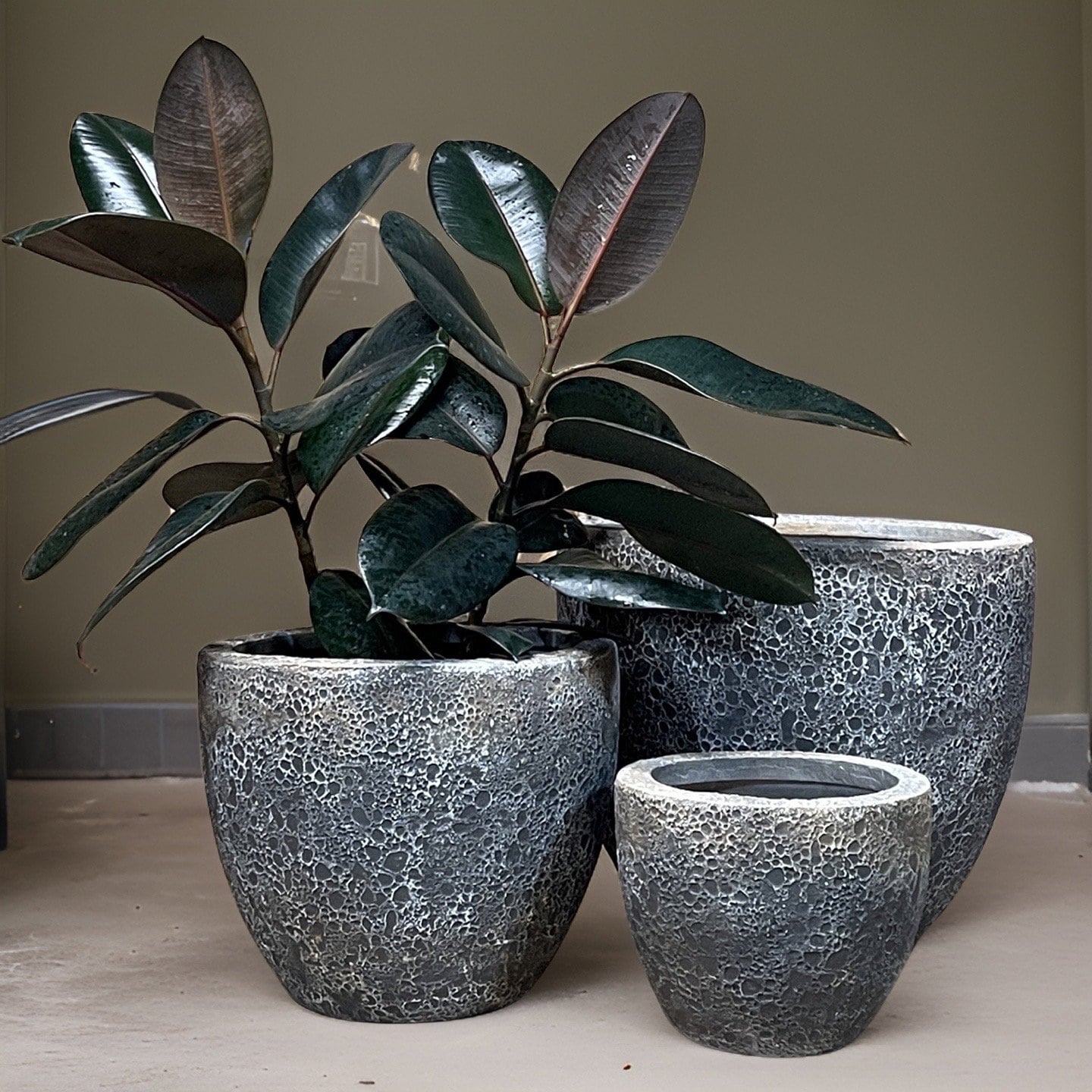 Handmade Fiberglass Planter: Greymoon Moon Surface Egg Pot