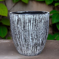 Woodskin Fiberglass Planter: Round Garden Pot, Natural Texture